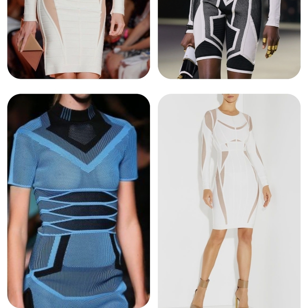 Herve Leger White and Nude Long Sleeve Dress,Run Way. - Picture 4 of 7